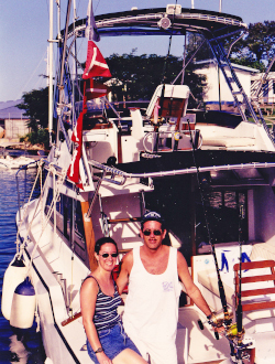 Bob & Lisa back at the dock after day 1 4 release flags flying